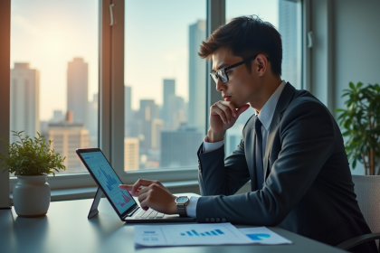 Jeune professionnel analysant des graphiques financiers