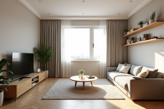 Salon moderne avec mobilier multifonctionnel lumineux