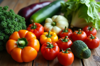 Assortiment de legumes frais sur une table en bois