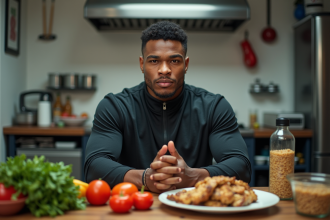 Jeune boxeur en train de préparer un repas sain