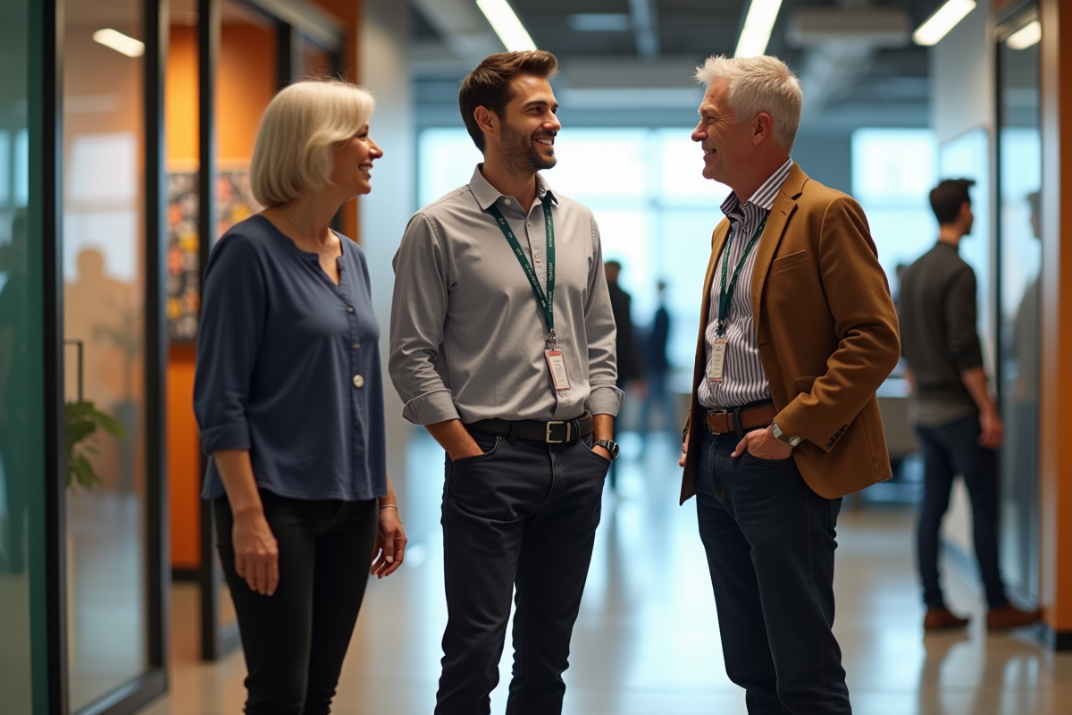 Trois collègues discutant près de l