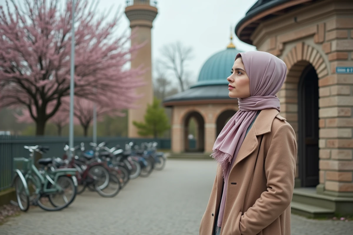 Jeune femme devant la mosquee de Strasbourg