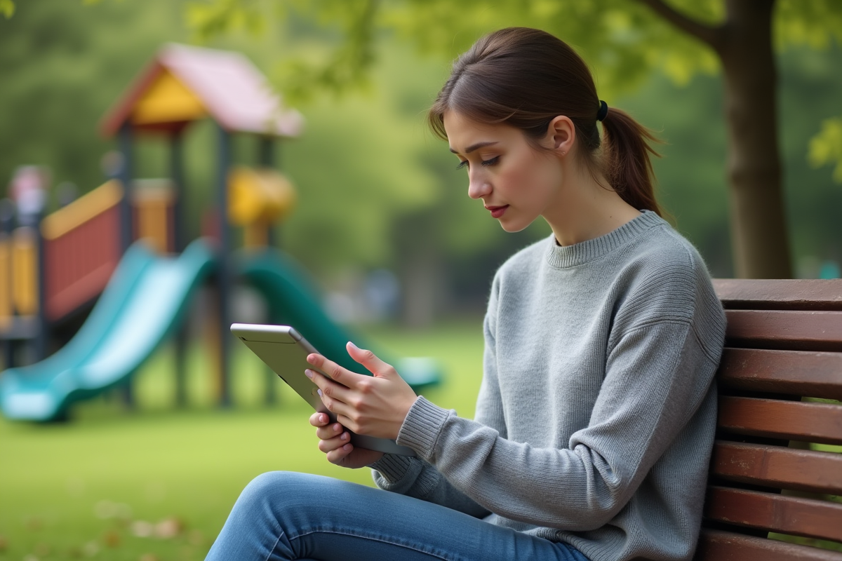 Femme assise sur un banc dans un parc en train d
