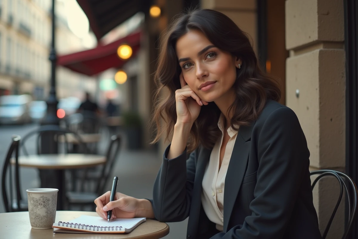 Femme en portrait dans un café parisien authentique