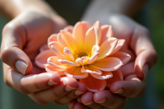Gros plan d'une fleur en U tenue dans les mains