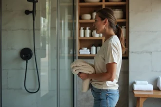 Douche à l'italienne avec un aménagement esthétique et fonctionnel