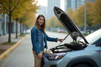 Voiture hybride illustrant la combinaison de moteurs électrique et thermique