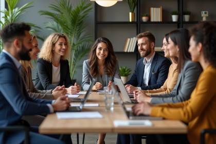 Groupe de professionnels divers en réunion de travail