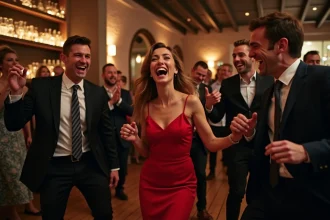 Groupe de professionnels dansant dans un bar à Strasbourg