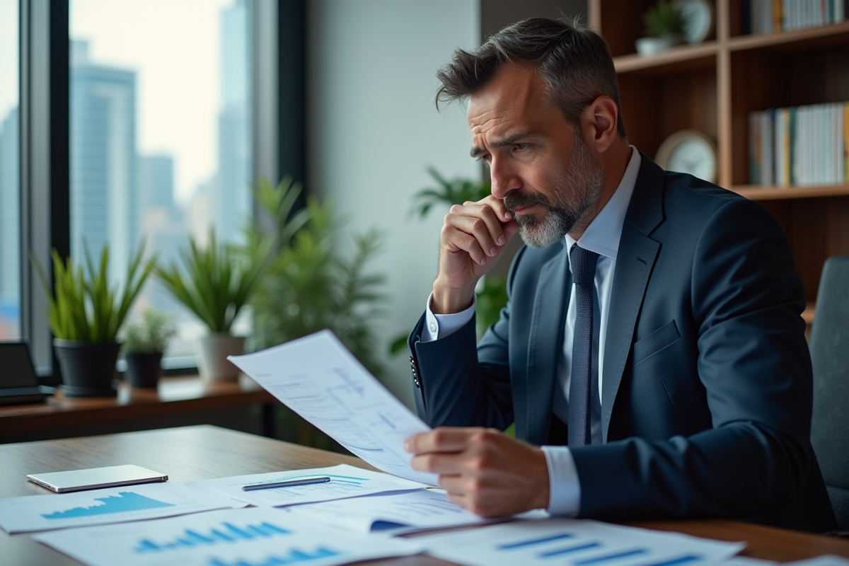 Homme d'affaires analysant des graphiques dans un bureau