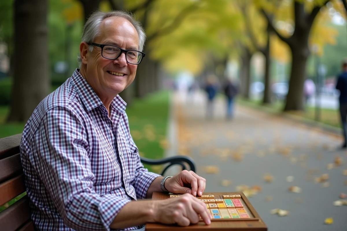 Homme arrangeant des lettres sur un plateau de Scrabble
