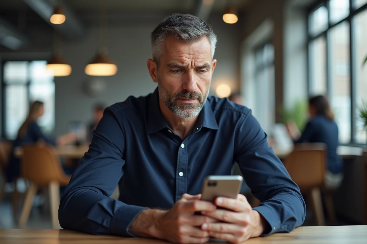 Homme consultant son téléphone pour retrouver un site web non référencé sur Google