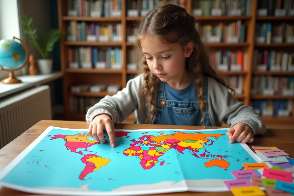 Jeune fille étudiant une carte des pays hispanophones