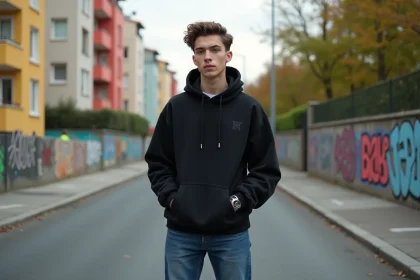 Jeune rappeur dans la rue de Vald'Oise avec graffitis