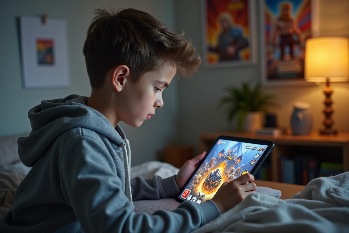Adolescent concentré planifiant sa base Clash of Clans