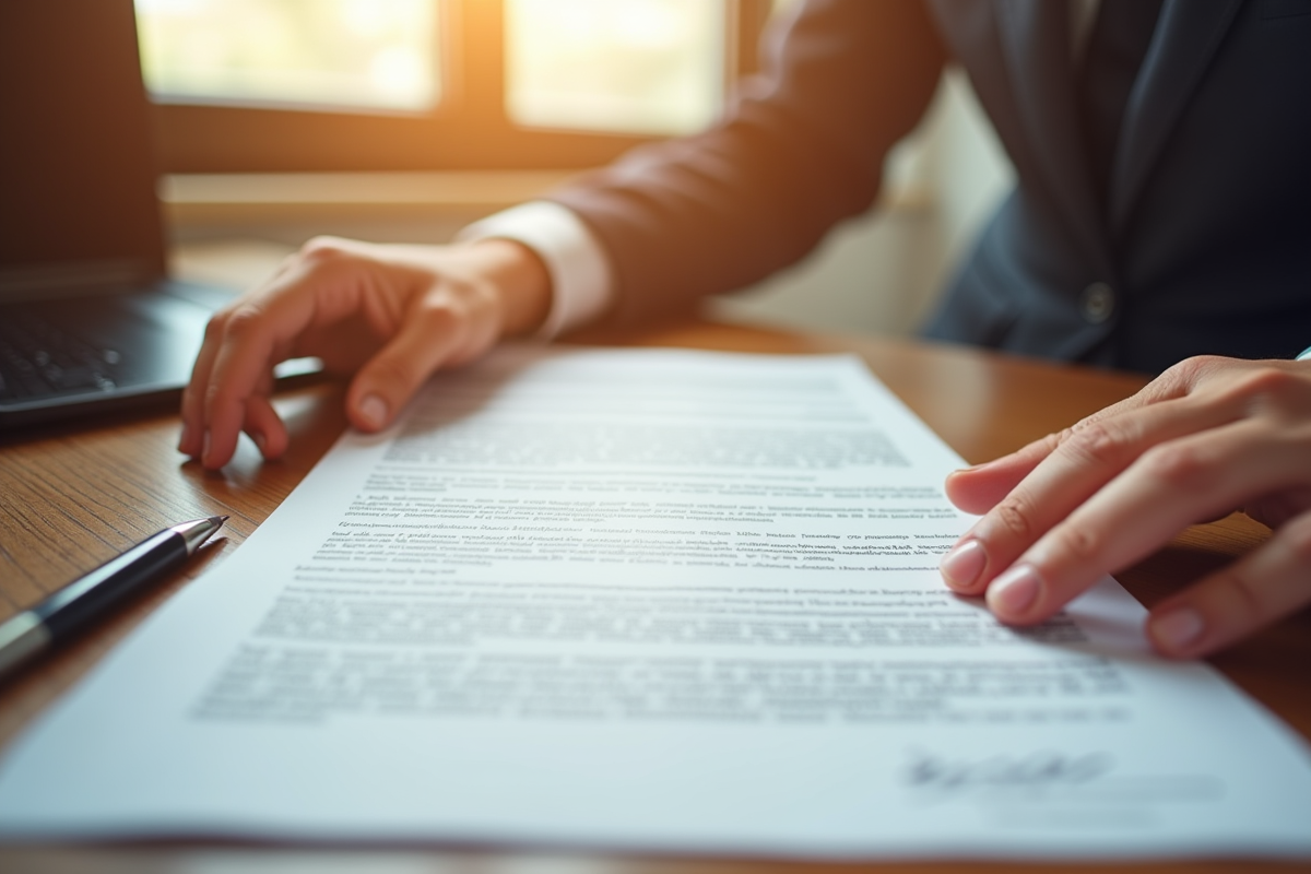 Mains tenant un contrat de travail signé sous lumière douce