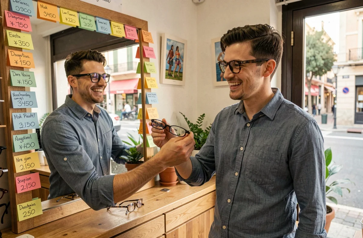 Opticien de quartier à Nice accueillant chaleureusement un client dans une boutique conviviale et bien notée