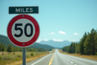 Panneau indiquant 50 miles sur une route panoramique en plein jour