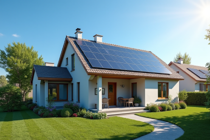 Panneaux solaires sur le toit d'une maison moderne ensoleillée