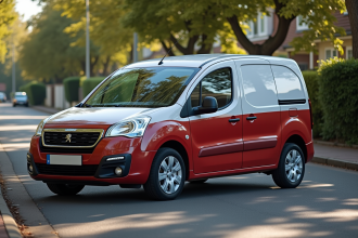 Voiture Peugeot Partner Tepee stationnée dans une rue calme