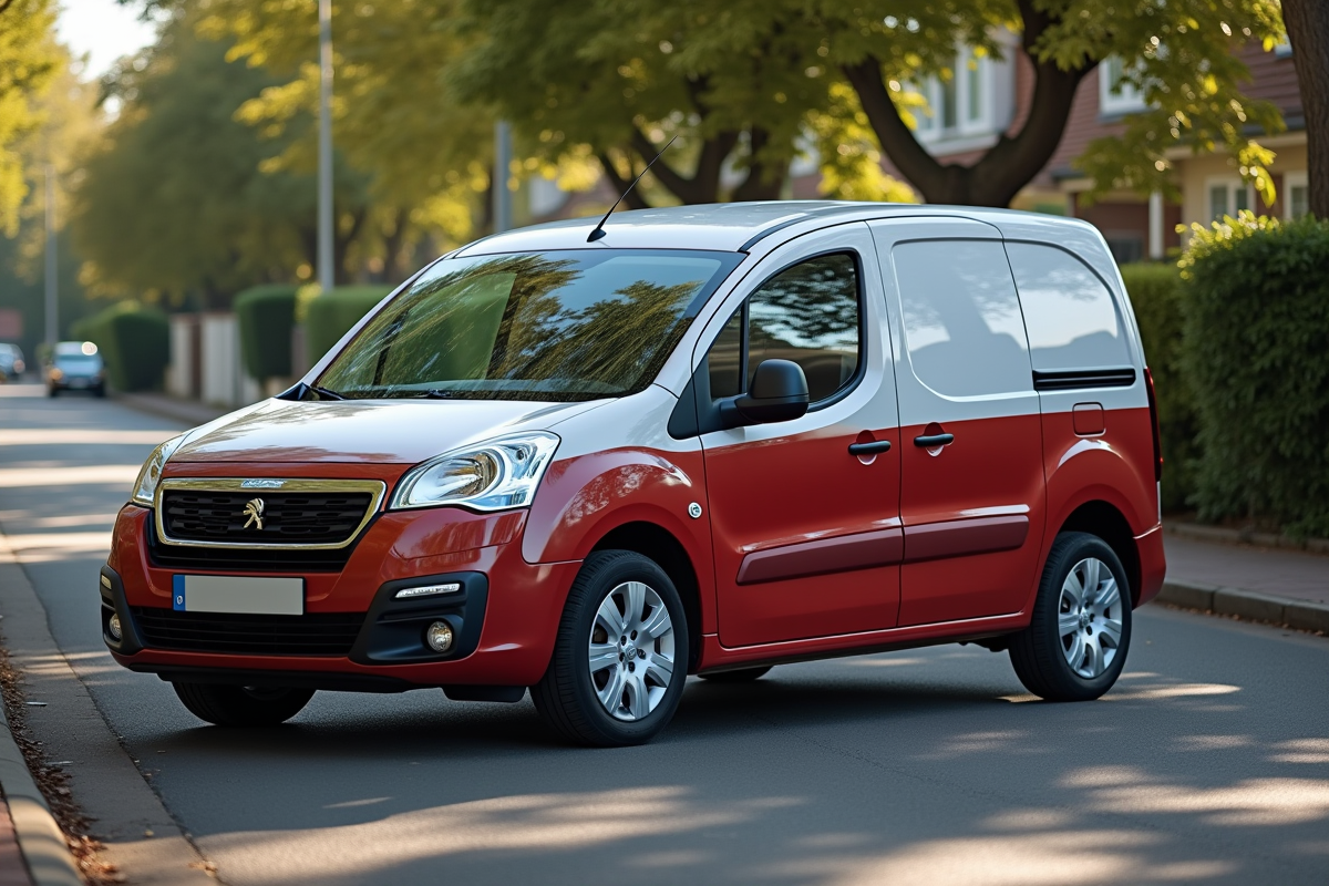Voiture Peugeot Partner Tepee stationnée dans une rue calme