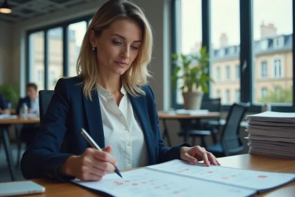 Responsable RH analysant un calendrier des jours fériés 2026 en Moselle dans un bureau moderne