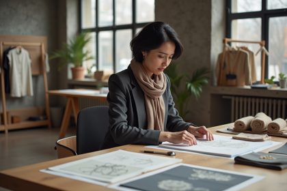 Spécialiste mode femme examine des échantillons de tissu