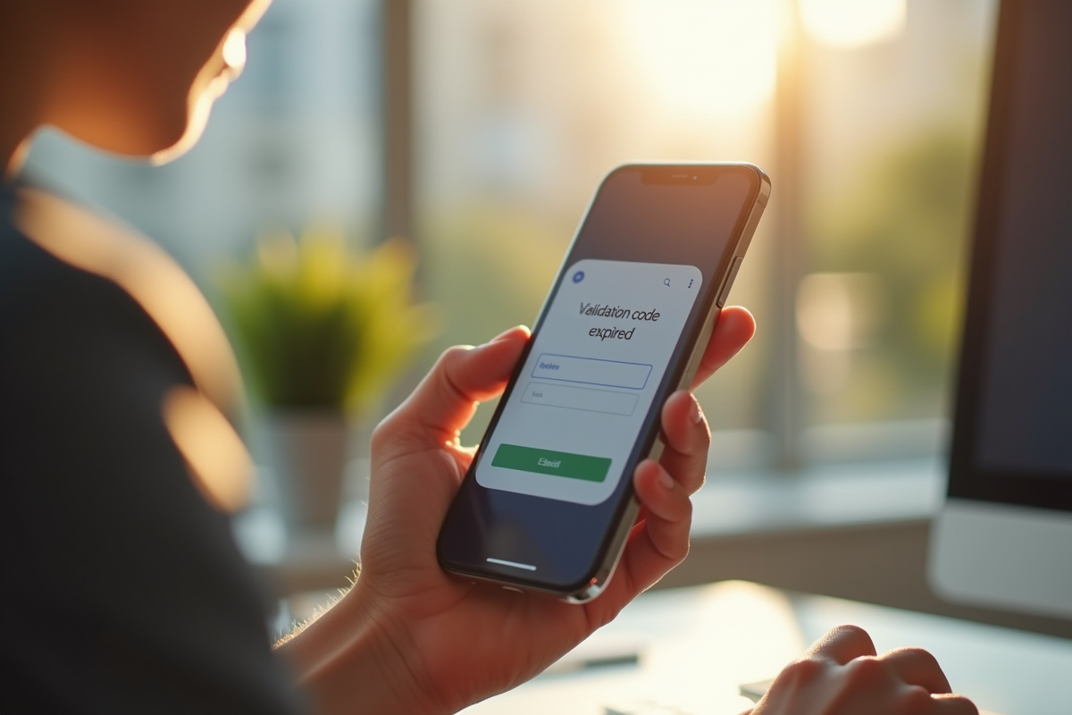 Personne tenant un smartphone avec message validation expirée